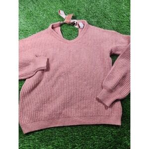 A New Day Sweater Womens M Pink Chunky Knit Crew Neck Long Sleeve Back Bow